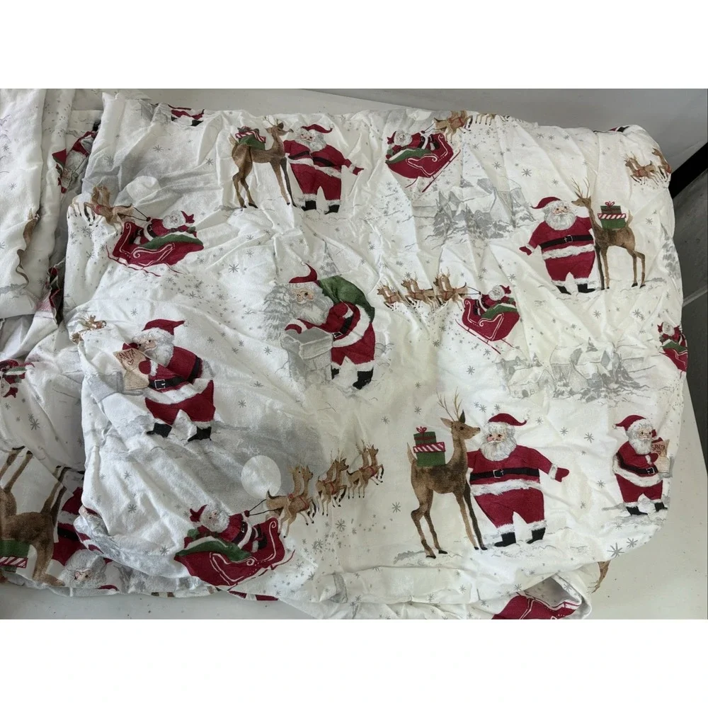 POTTERY BARN KIDS HERITAGE SANTA ORGANIC PERCALE SHEET SET Twin CHRISTMAS